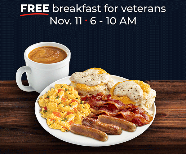 FREE breakfast for veterans - Nov. 11 6-10 AM