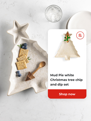 Mud Pie white Christmas tree chip and dip set. Shop now